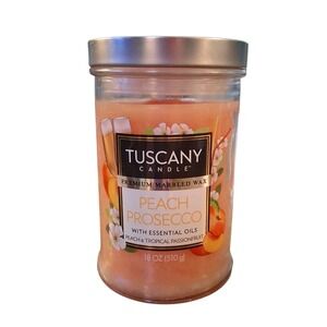 Tuscany Candle PEACH PROSECCO Essential Oils Wick Scented Wax Candle 18oz NEW